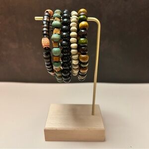 5 Piece Brown Green Black Beaded Bracelet Set